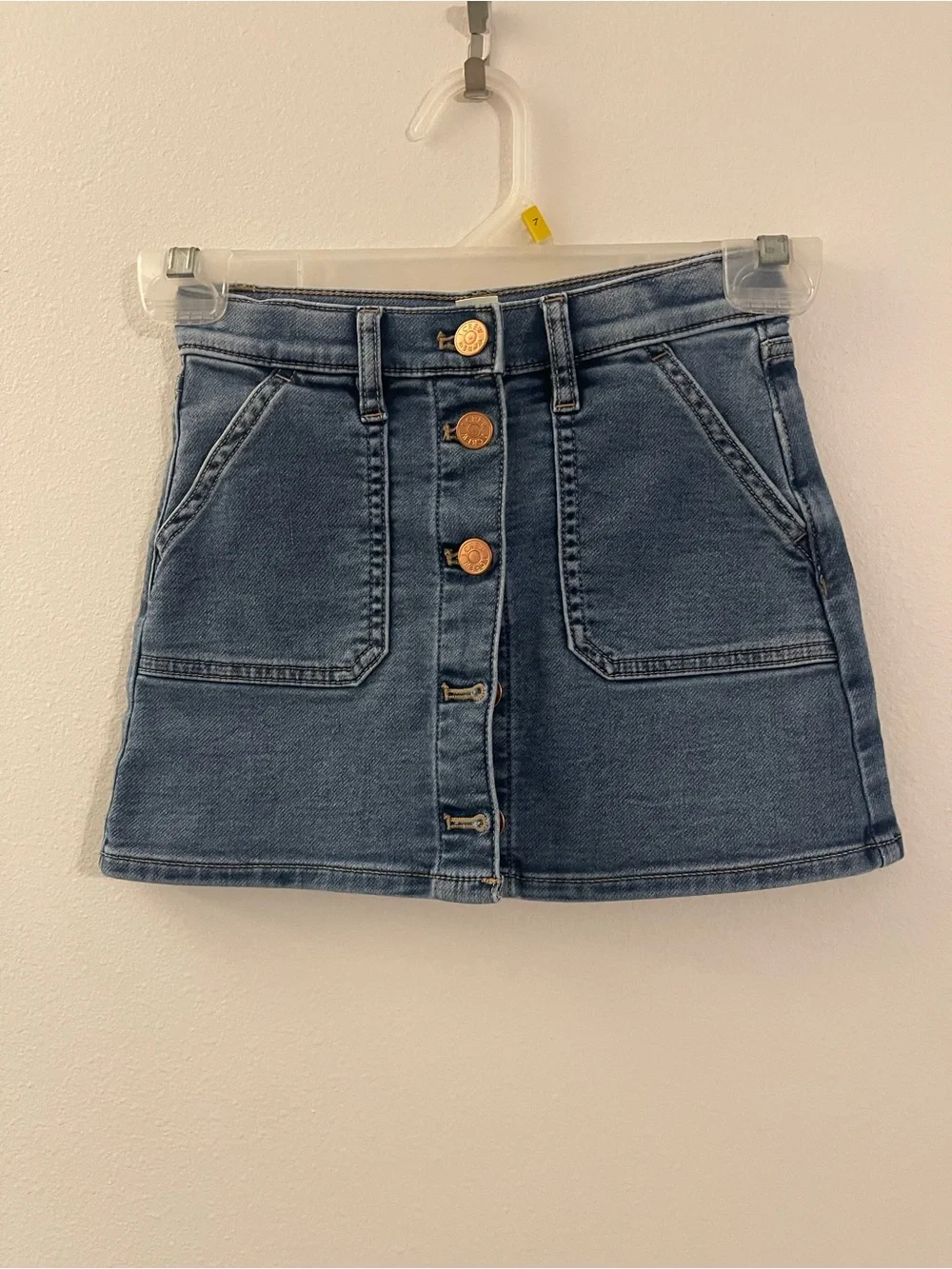 Crewcuts Button-Front Denim Mini Skirt in Washed Blue
